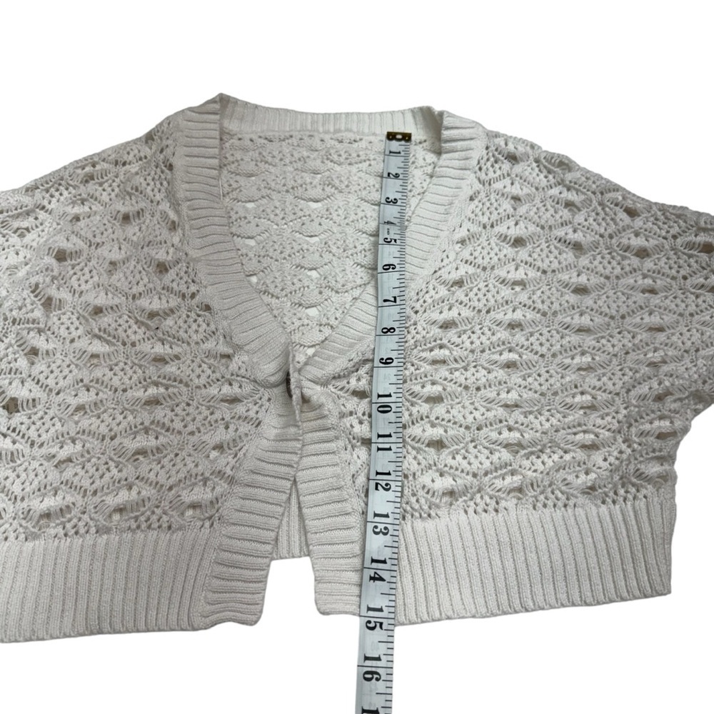 Calvin Klein White Open Knit Cropped Short Sleeve Bolero Sweater Size M - Picture 6 of 8